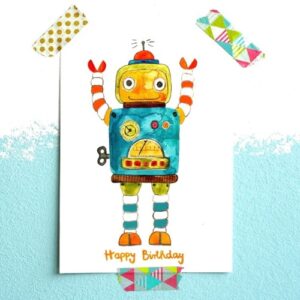 Frau Ottilie Postkarte Roboter Happy Birthday