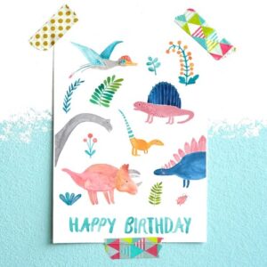 Frau Ottilie Postkarte Happy Birthday Dinos