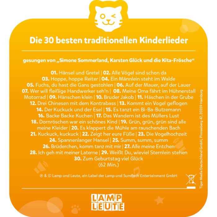 Die 30 besten traditionellen Kinderlieder Tigercard 