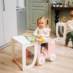 Toddler in Family Learning Tower weiss pink