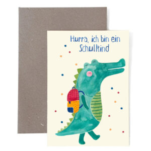 Frau Ottilie - Grusskarte Hurra ich bi ein Schulkind Krokodil