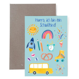 Frau Ottilie - Grusskarte zur Einschulung *Schulkind* (blau)