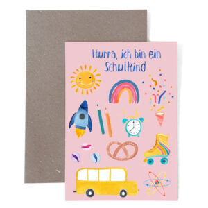 Frau Ottilie - Grusskarte zur Einschulung *Schulkind* (rosa)