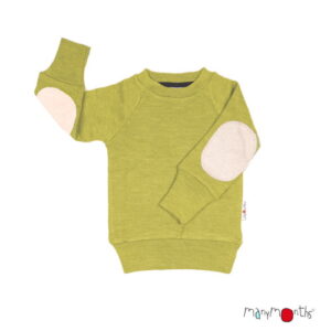 ManyMonths Woll-Pulli mit Ellbogenpatches Pea Puree