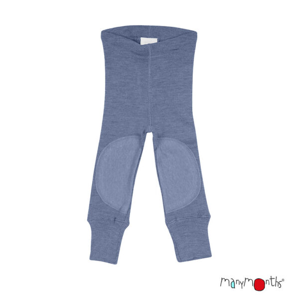 Manymonths Woll-Leggings Blue Mist mit Knee Patches