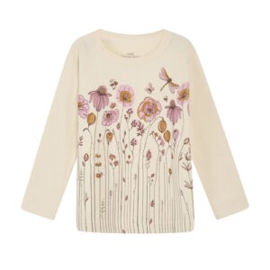 Hust&Claire Woll-Bambus Langarmshirt Blumen Ecru