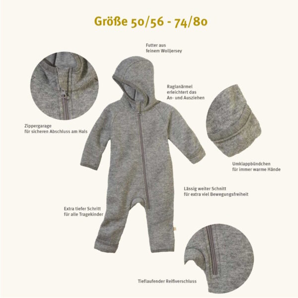 Disana Wollwalk Zip-Overall Oliv – Bild 4