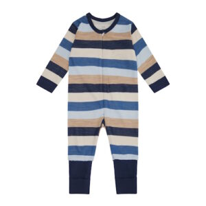 Hust&Claire Wolle-Bambus Einteiler gestreift Cloud Blue