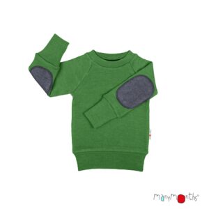 ManyMonths Woll-Pulli mit Ellbogenpatches Forest Floor Green