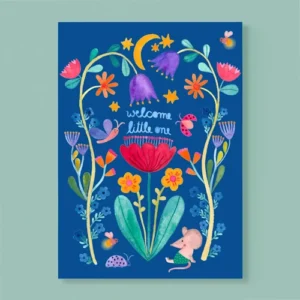 Frau Ottilie Postkarte *Welcome little one* blau