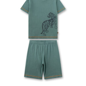 Viskose-Baumwoll Schlafanzug kurz grün Tiger