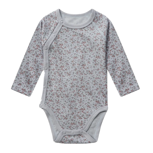 Hust & Claire Woll-Bambus Wickelbody Blumen blau